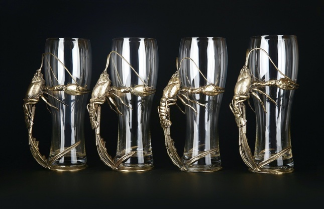 Набор пивных бокалов "Рак" 4 шт.  в подарочном футляре с художественным оформлением - фото №1