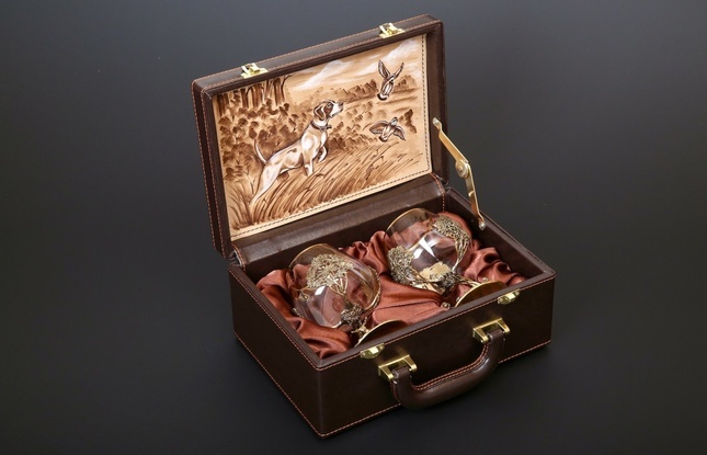 Бокал для коньяка "Охота"  2 шт.  в подарочном футляре с художественным оформлением  430 мл - фото №4