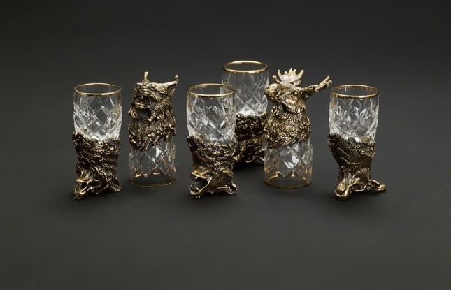 Набор стопок "Звери Могучие"  6 шт в подарочном футляре с художественным оформлением - фото №3