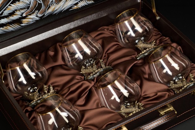 Бокал для коньяка "Утро в сосновом бору" эконом 430 мл 6 шт  в подарочном футляре 