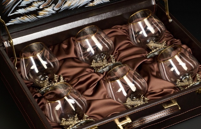 Бокал для коньяка "Утро в сосновом бору "эконом   6 шт. в подарочном футляре с художественным оформлением  430 мл - фото №2