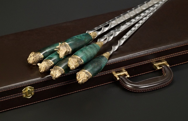 Набор шампуров в футляре «Презент 4» Зеленая карельская береза  - фото №3