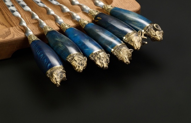 Набор шампуров в чехле "Кочевник Премиум 10 Звери большие" голубой - фото №3