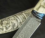 Авторский нож «Медвежья тропа» (мозаичный дамаск с никелем, клык моржа, больстры мозайка) скримшоу - фото №6