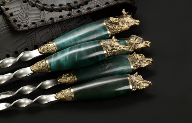 Набор шампуров в чехле "Кочевник 15 Звери большие Премиум" - фото №1