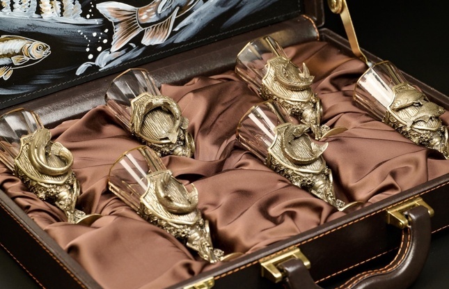 Набор лафитников «Рыбалка Трофеи"  (6 шт.) в подарочном футляре с художественным оформлением 50 мл - фото №1