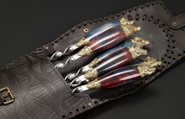 Набор шампуров в чехле "Кочевник Премиум 10 Звери большие" красно-синий - фото №5