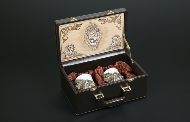 Чашка для кофе "Лев Vip" 2шт. в подарочном футляре с художественным оформлением беж.  200 мл - фото №4