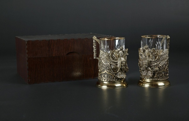 Набор подстаканников «Герб России VIP» 2шт.  в подарочном футляре - фото №7