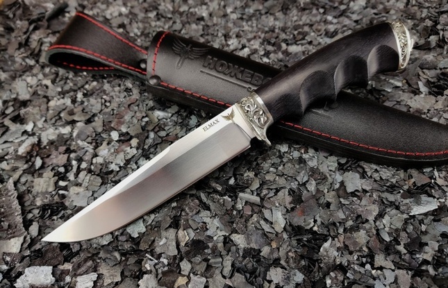 Нож «Пегас» (Elmax, мореной граб, резная рукоять под пальцы, литье мельхиор) - фото №3