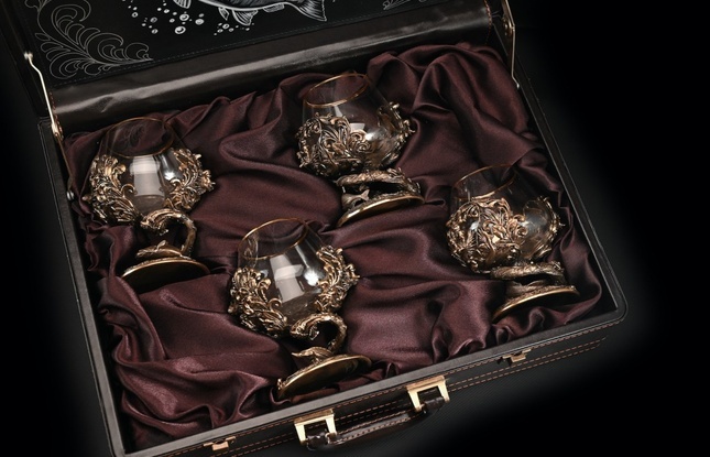 Бокал для коньяка "Рыбалка Элит "  4 шт. в подарочном футляре с художественным оформлением  430 мл - фото №2