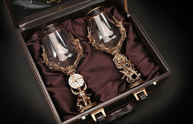 Бокал для вина "Гороскоп Стрелец"  2 шт.  в подарочном футляре с художественным оформлением  430 мл - фото №2