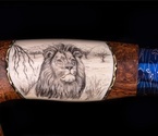 Авторский нож «Львиное сердце» (мозаичный дамаск с никелем, кость моржа, больстер мозайка) скримшоу с 2-х сторон - фото №6