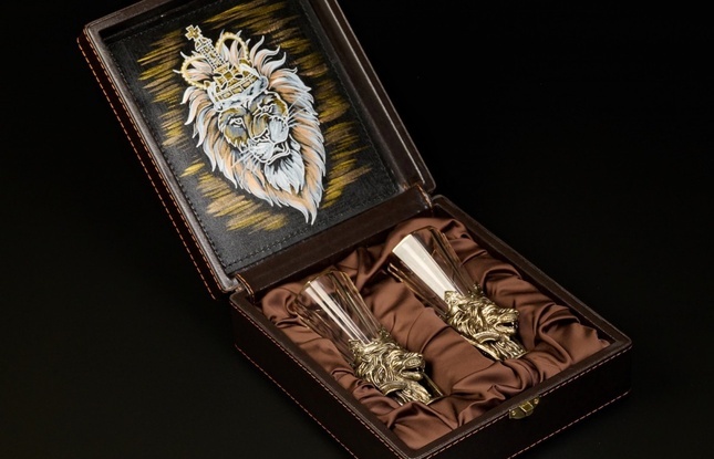 Набор рюмок-лафитников «Лев» 2 шт  в подарочном футляре с художественным оформлением  50 мл