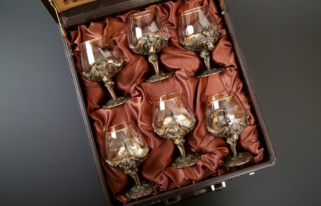 Бокал для коньяка "Царский" 6 шт . в подарочном футляре с художественным оформлением  430 мл - фото №4