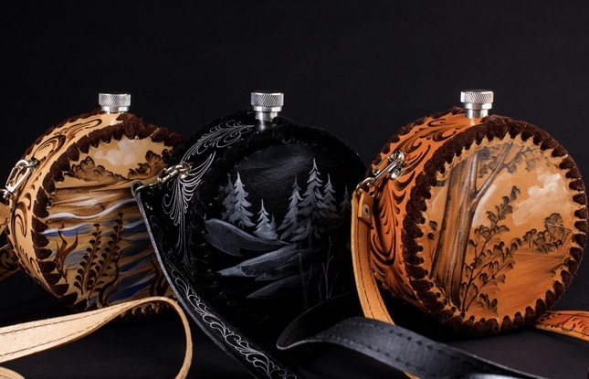 Фляжка 700 мл. круглая с ремнем - фото №3