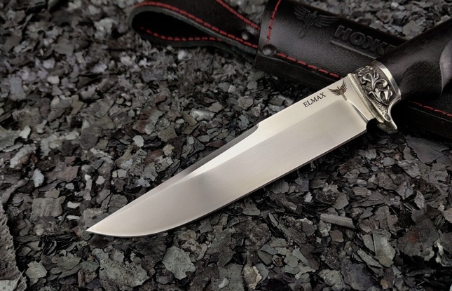 Нож «Пегас» (Elmax, мореной граб, резная рукоять под пальцы, литье мельхиор) - фото №1