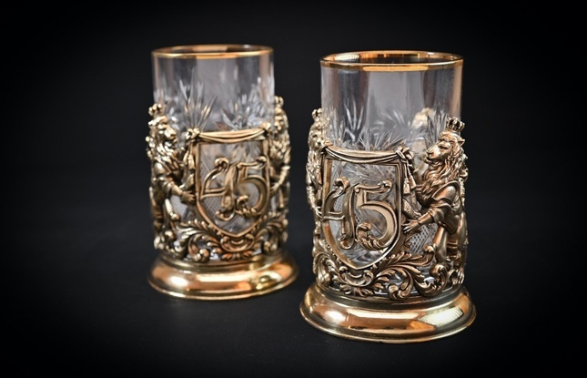 Подстаканник "Юбилейный 45 лет" 1 шт в подарочном футляре с художественным оформлением  250 мл - фото №4