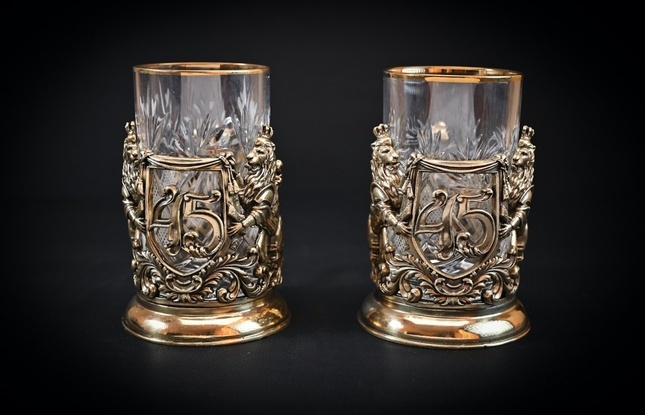 Набор подстаканников "Юбилейный 45 лет" 2 шт в подарочном футляре с художественным оформлением  250 мл - фото №4