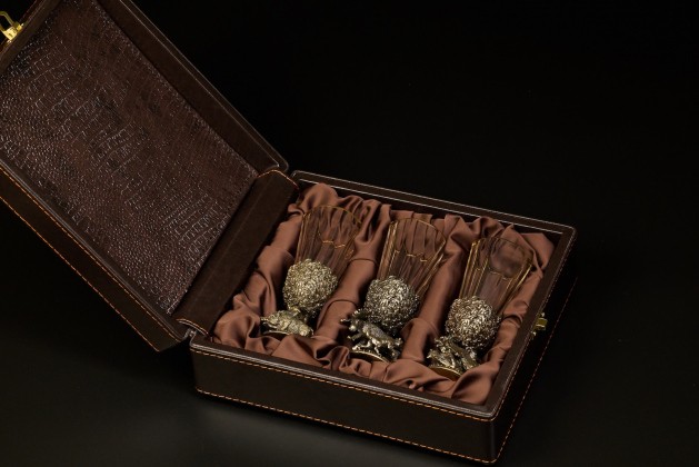 Набор рюмок-лафитников «Русский Лес»  3 шт  в подарочном футляре 