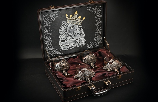 Бокал для коньяка "Царский" 4 шт . в подарочном футляре с художественным оформлением  430 мл - фото №2