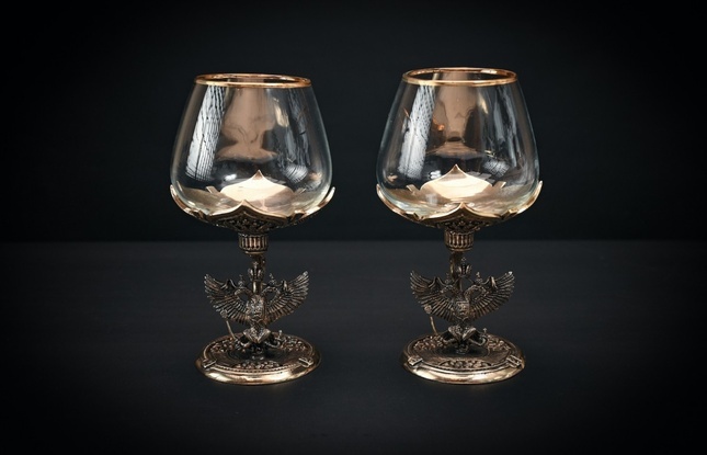 Бокал для коньяка "Гербовый" 4 шт . в подарочном футляре с художественным оформлением  430 мл - фото №5