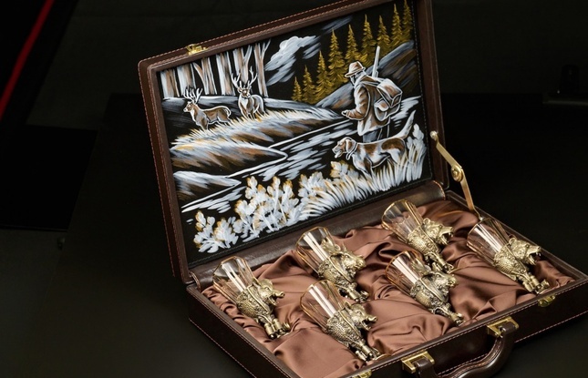 Набор рюмок-лафитников «Трофейная охота » (6 шт.) в подарочном футляре  с художественным оформлением  50 мл