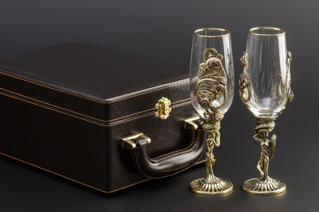 Набор бокалов для шампанского «Флора» (2 шт.) в подарочном футляре