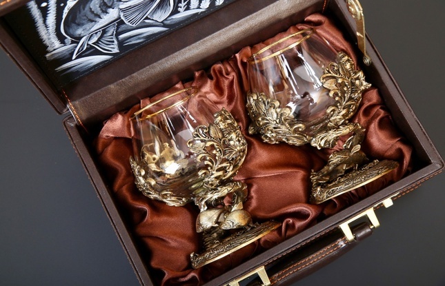 Бокал для коньяка "Рыбалка Элит "  2 шт. в подарочном футляре с художественным оформлением  430 мл - фото №1