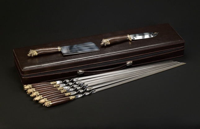 Набор шампуров в футляре «Скиф 2» Звери каменные - фото №1