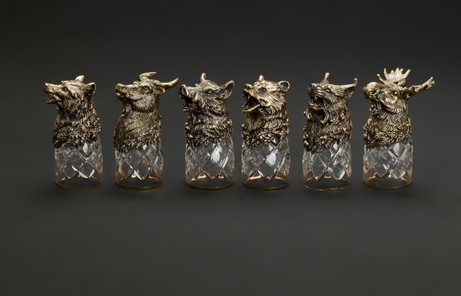 Набор стопок "Звери Могучие"  6 шт в подарочном футляре с художественным оформлением - фото №1