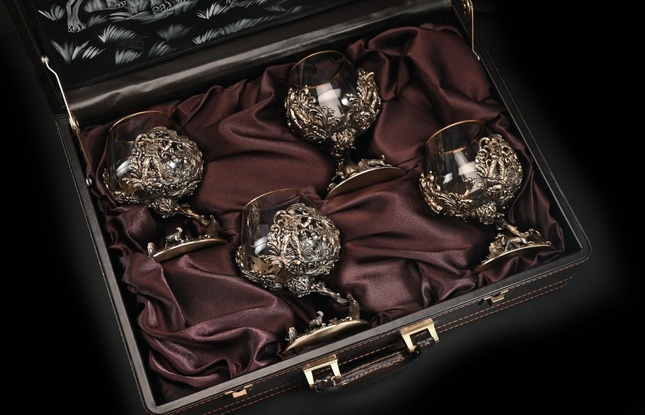 Бокал для коньяка "Охота Элит"  4 шт.  в подарочном футляре с художественным оформлением  430 мл - фото №2