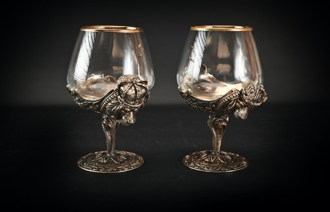 Бокал для коньяка "Царский" 4 шт . в подарочном футляре с художественным оформлением  430 мл - фото №1