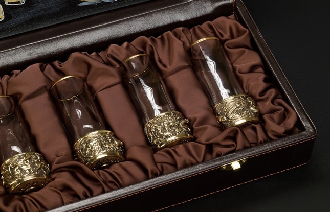 Набор стопок патрон  "Охота""  50 мл 6 шт  в подарочном футляре с художественным оформлением - фото №4