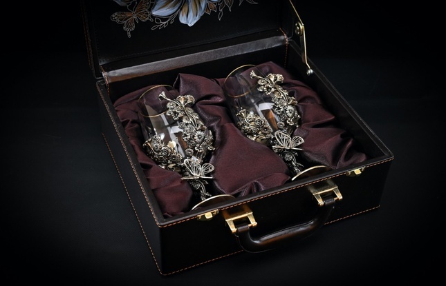 Бокал для вина "Цветочная фантазия"  2 шт.  в подарочном футляре с художественным оформлением  430 мл - фото №2