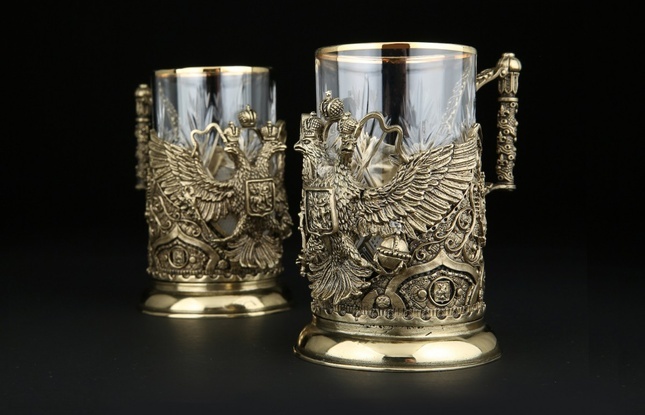 Набор подстаканников «Герб России VIP» 2шт.  в подарочном футляре - фото №1