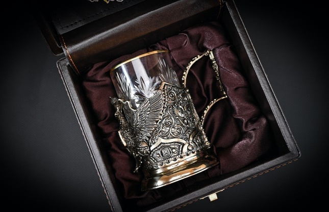 Подстаканник «Герб России VIP» 1 шт.  в подарочном футляре схудожественным оформлением - фото №2