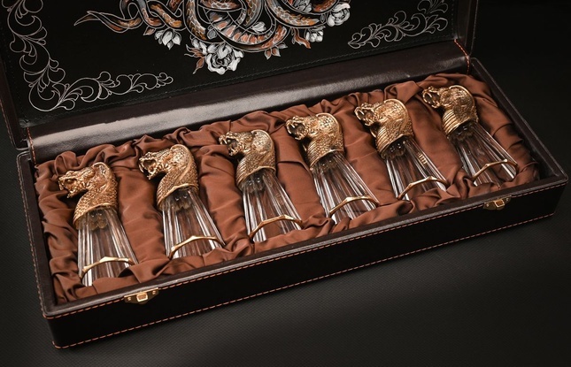 Набор лафитников "Змеи"  (6 шт.) в подарочном футляре с художественным оформлением  50 мл - фото №1