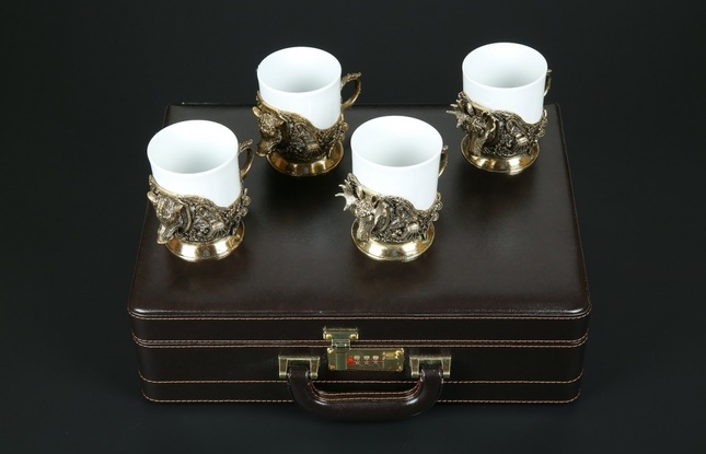 Набор чашек  для кофе "Трофейный" 4 шт. в подарочном футляре с художественным оформлением 200 мл - фото №5