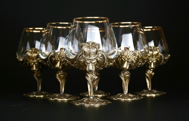 Бокал для коньяка "Царский" 6 шт . в подарочном футляре с художественным оформлением  430 мл - фото №1