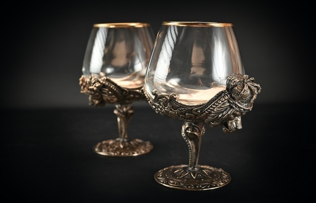 Бокал для коньяка "Царский" 4 шт . в подарочном футляре с художественным оформлением  430 мл - фото №3