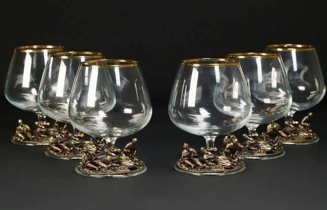 Бокал для коньяка "Охотники на привале"эконом   6 шт. в подарочном футляре с художественным оформлением  430 мл - фото №6
