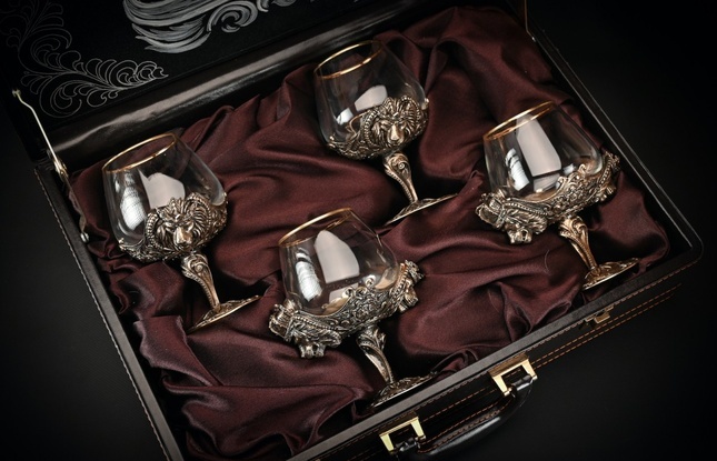 Бокал для коньяка "Царский" 4 шт . в подарочном футляре с художественным оформлением  430 мл - фото №5