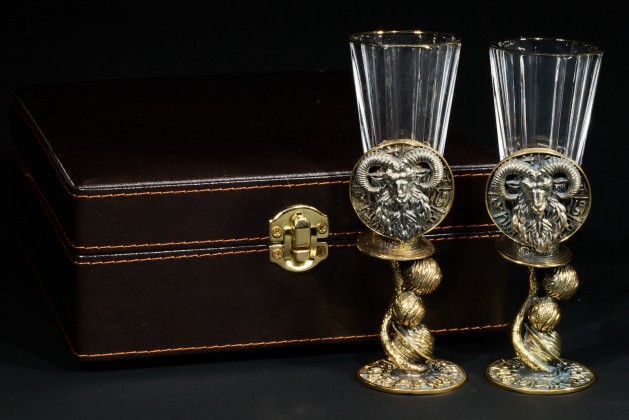 Набор лафитников для водки Знаки зодиака «Овен» 2 шт в подарочном футляре