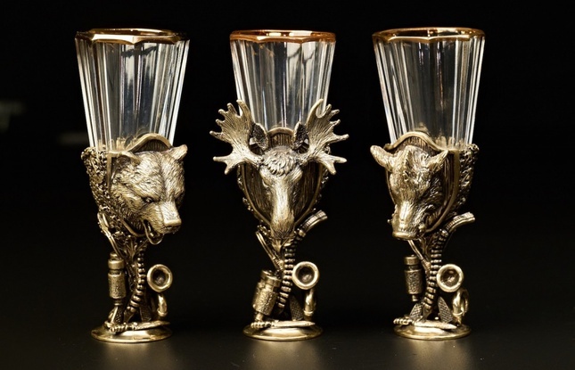 Набор лафитников «Охотничьи Трофеи" 3 шт.  в подарочном футляре с художественным оформлением  50 мл - фото №3