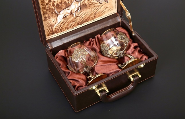 Бокал для коньяка "Охота"  2 шт.  в подарочном футляре с художественным оформлением  430 мл - фото №5