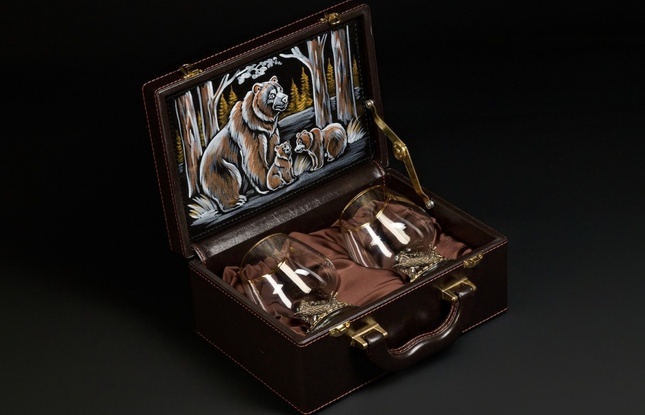 Бокал для коньяка "Утро в сосновом бору "эконом   2 шт. в подарочном футляре с художественным оформлением  430 мл