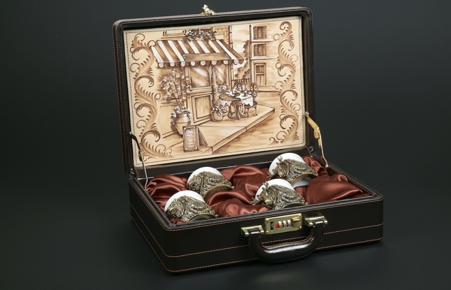 Набор чашек  для кофе "Трофейный" 4 шт. в подарочном футляре с художественным оформлением 200 мл - фото №2