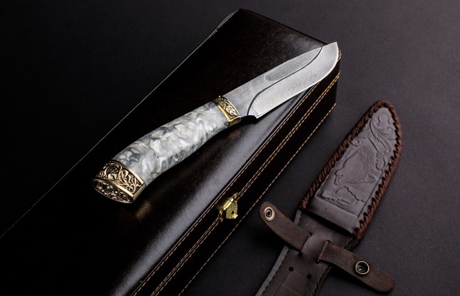 Подарочный нож «Беркут» дамасская сталь в футляре - фото №1