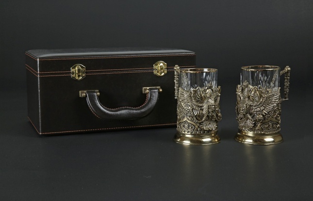 Набор подстаканников «Герб России VIP» 2шт.  в подарочном футляре - фото №4